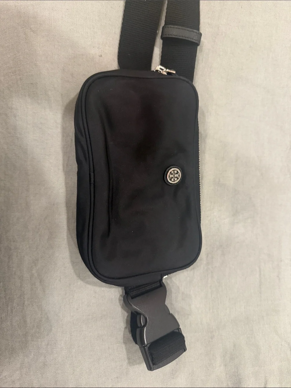 Tory Burch Black Nylon Belt Bag with Logo Medallion